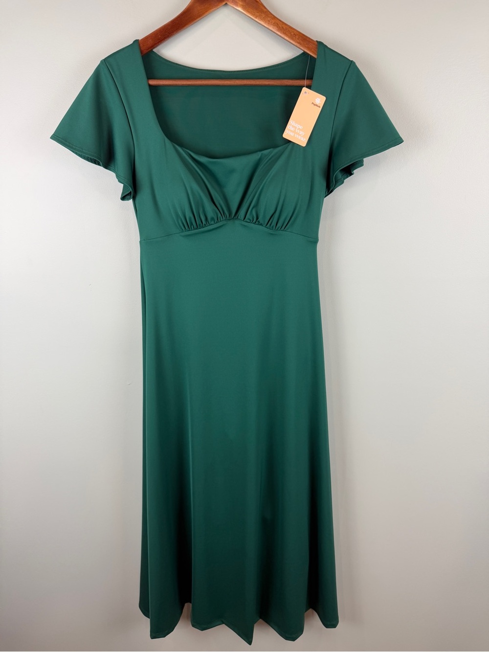NWT Popilush Shapewear Built-In Tummy Control A-Line Midi Dress Green size Small